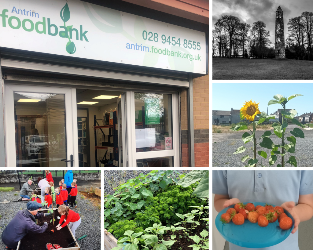 Collage - Antrim Foodbank warehouse and Tesco Community Grant